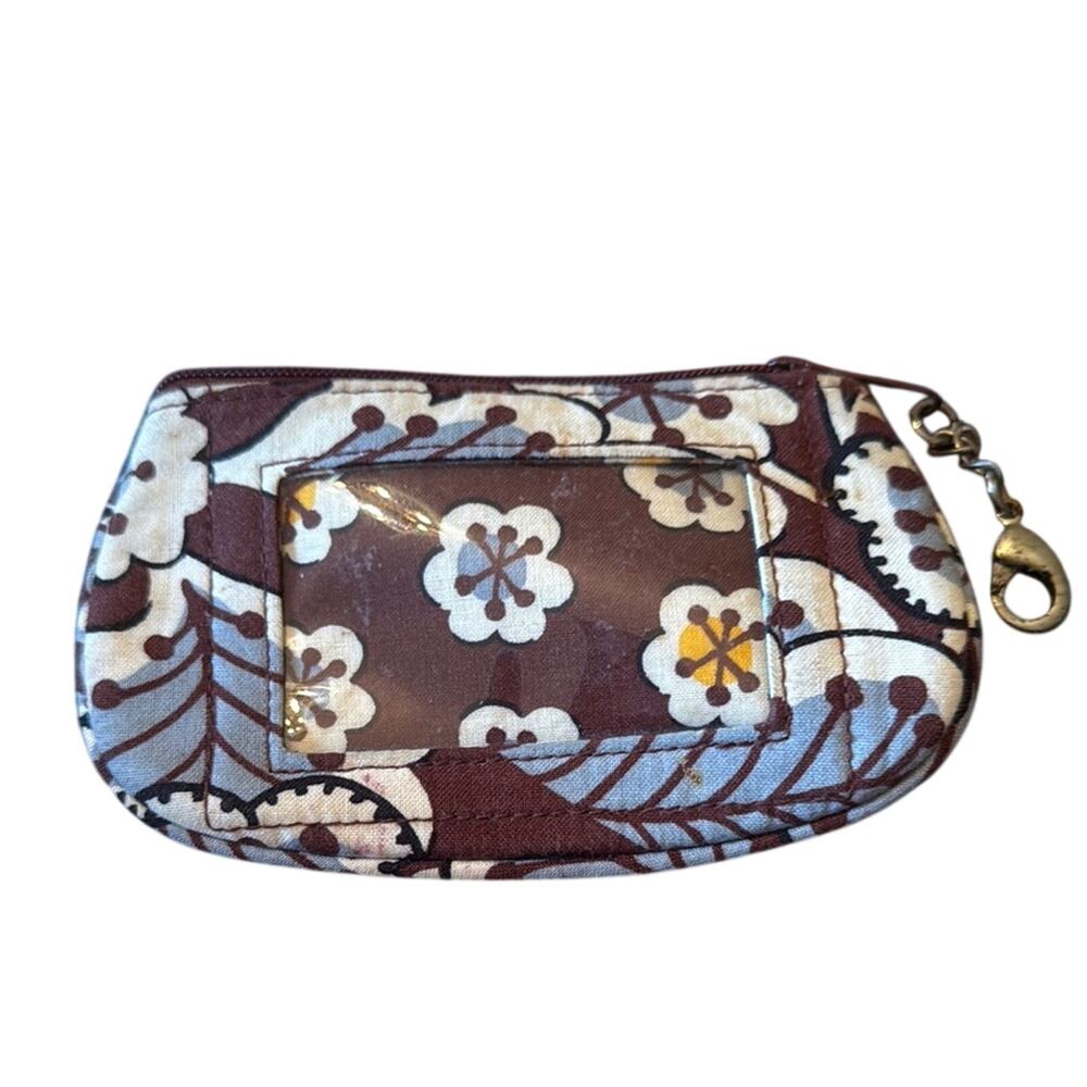 Vera Bradley Brown Key Ring Zip ID case coin change purse in Slate Bloom Pattern